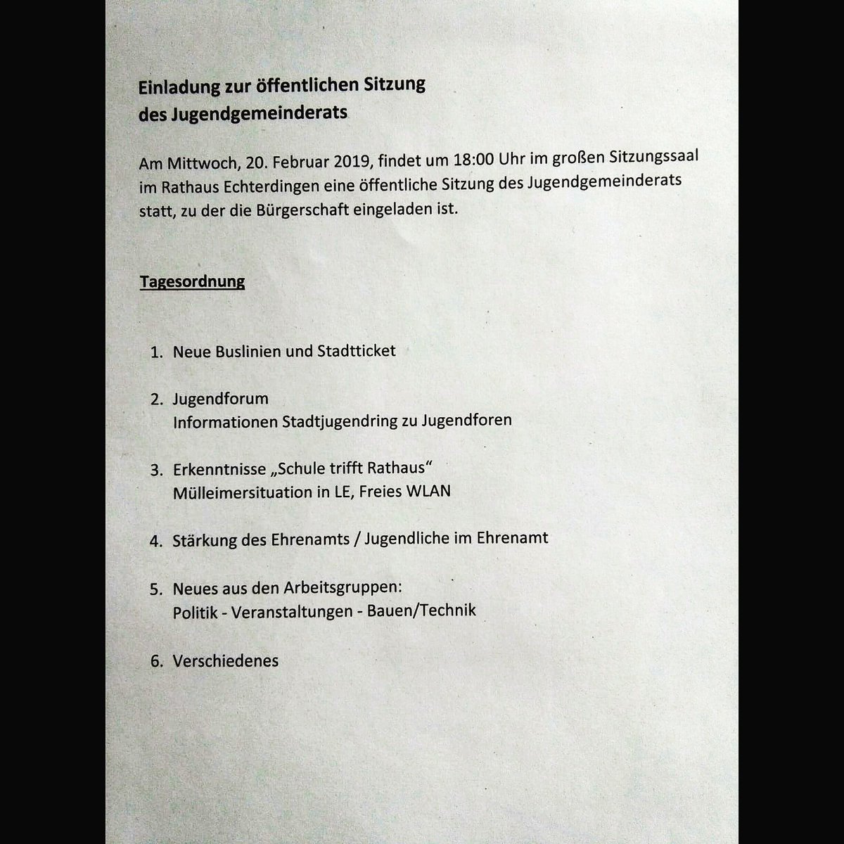 Alles sind herzlich eingeladen zu unserer #öffeentlichensitzung im Rathaus Echterdingen um 18 Uhr.
Folgende Themen werden diskutiert: