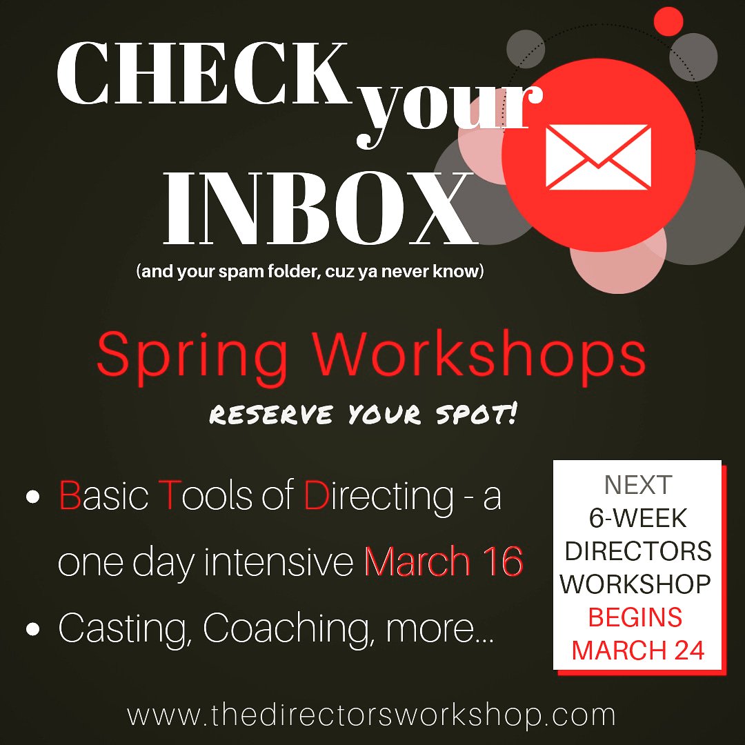 BaileyDirects's tweet image. Subscribe on website to get emailed updates. Sign up soon for spring workshops! thedirectorsworkshop.com #thedirectorsworkshop #directingtools #directingcoach #directingclass #directingactors #directinggoals #directingworkshop #learntodirect #emergingdirectors #writerdirectors
