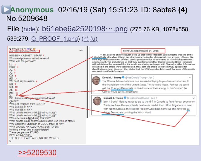 Anon Graphic regarding the 13 people including Hussein who used private emails and POTUS tweets about 13 angry Democrats. Also includes excerpt from the OIG report re 13 people HRC had direct contact with!!  #QAnon  #ThirteenUnluckyPeople  #ThirteenAngryDemocrats  @realDonaldTrump