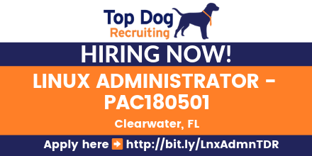 topdogrecruit's tweet photo. #Hiring LINUX ADMINISTRATOR, PAC180501 - FL #jobs #jobsearch #jobseekers #jobshiring #SystemsAdministrator #DevOpsEngineer #Linux #ecommerce #RubyonRails #RedHat #CentOS #Jenkins #Docker #MySQL #MonogDB #AWS #Ansible #Puppet #Clearwater #FL Apply here https://t.co/NkHN0U87uP https://t.co/xIGcg0VB9x