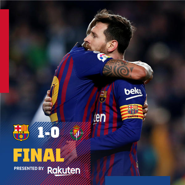 ⏰ ¡Final del partido!
⚽ FC Barcelona 1-0 Real Valladolid
👟 Messi, de penalti (min. 43)
🔵🔴 #BarçaValladolid