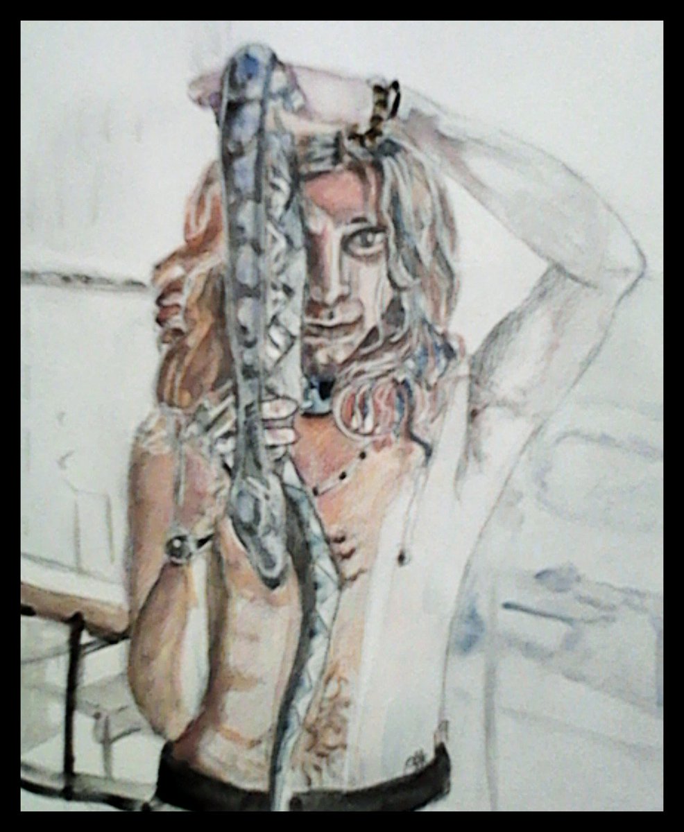 Just listened to my favorite band.  Robert is my fave member. I painted Robert with a Snake.