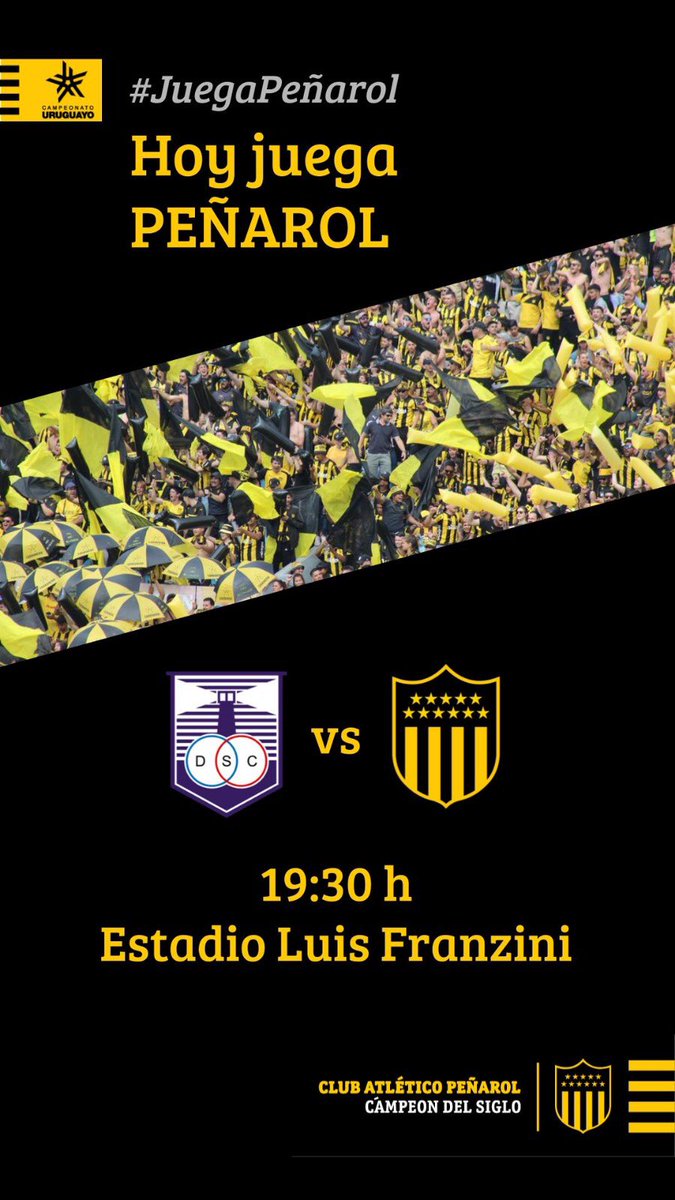 OficialCAP's tweet photo. 💥 ¡HOY JUEGA PEÑAROL! ⚽️

►@DefensorSp 🆚 @OficialCAP◄

🏆 #Apertura2019 
🏟 Estadio Luis Franzini
🕒 19:30 horas 
📺 @VTVuruguay 
#VamosCarbonero #TodosJuntos https://t.co/fBXy8sM0ic