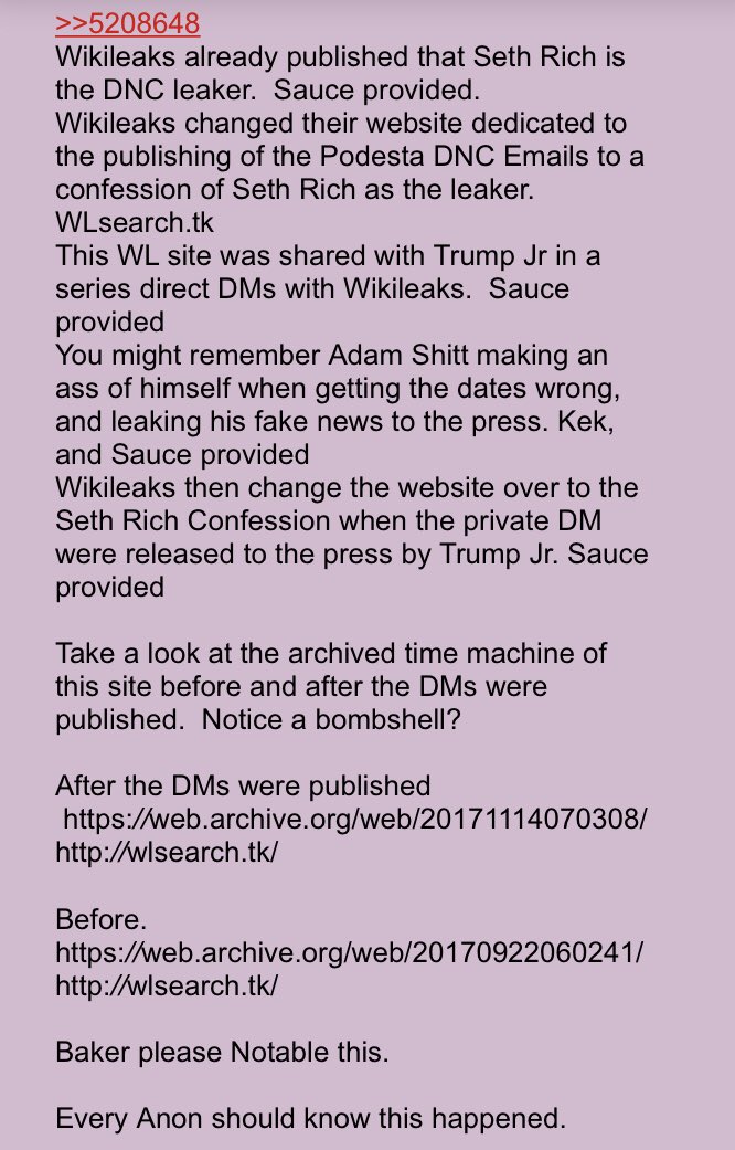 2. Reminder - DJT Jr released his comms with wiki and comfirmed Seth Rich was leaker - media never reported on it!! Anon notable!! #QAnon  @realDonaldTrump