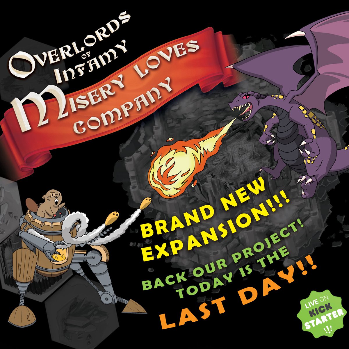 You have 6 days left to join the chaos!! Overlords of Infamy's 2nd Edition and the new expansion, Misery Loves Company are now available on Kickstarter! kck.st/2HKPU5l
#boardgame #tabletopgames #kickstarter #gameexpansion #crowdfunding #obscurereferencegames