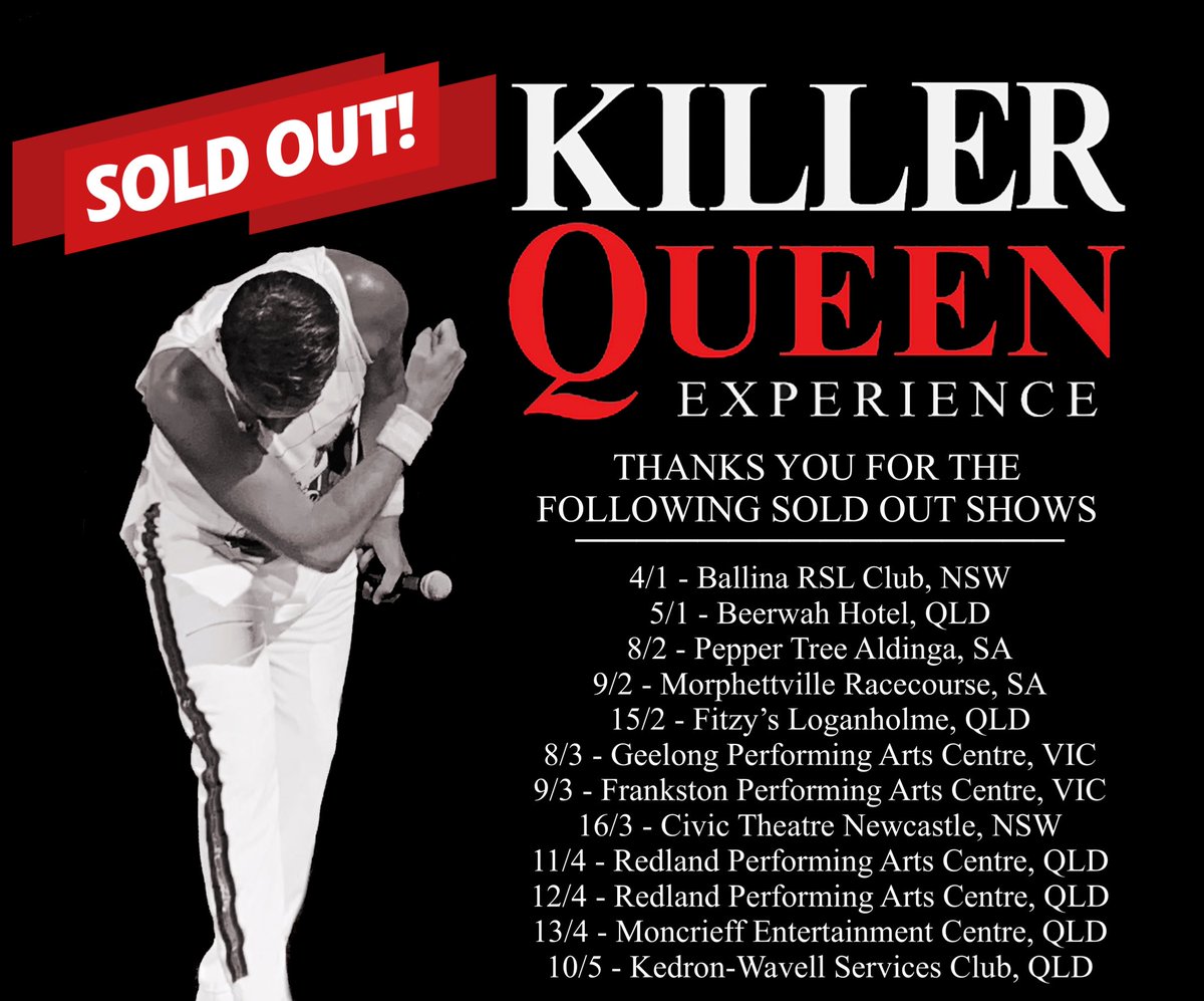 Thank you! Merci beaucoup! Gracias! The following shows on our Rhapsody Tour 2019 have officially sold out! ❤️❤️❤️❤️❤️❤️❤️❤️❤️❤️❤️❤️❤️ #killerqueenexperience #queentribute #brisbane #thankyou #BohemianRhapsody