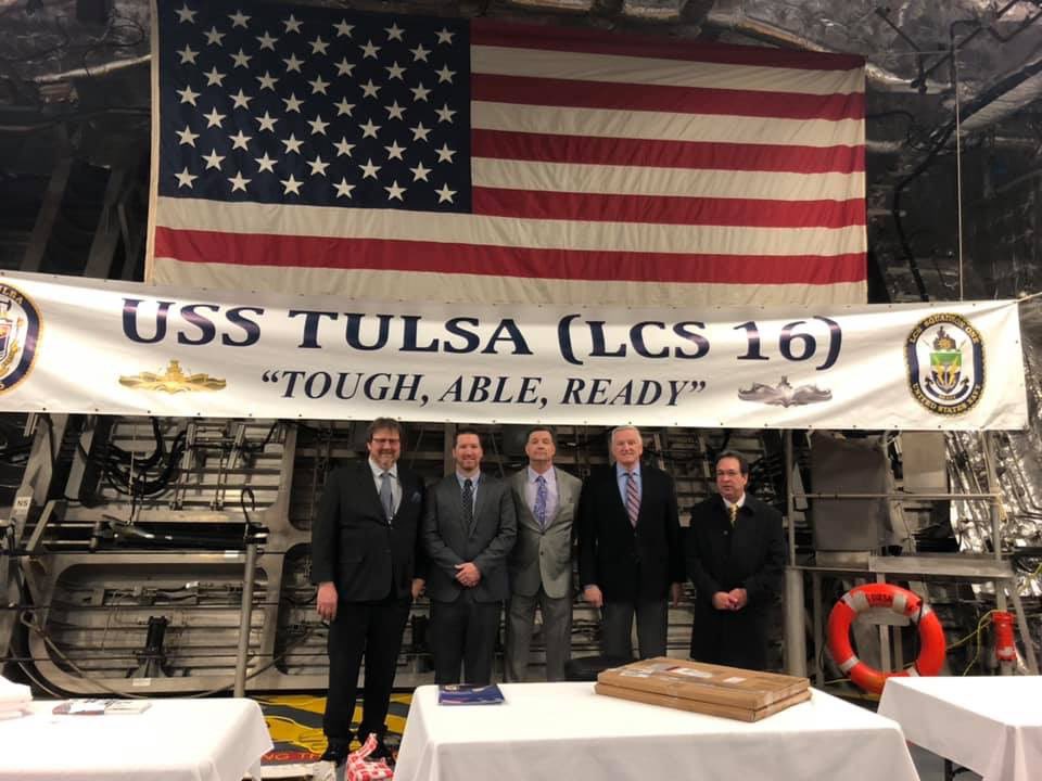 The newest ship in the @USNavy was commissioned today in San Francisco - the @USSTulsa. Attendees included @FCSTulsa CEO Gail Lapidus, Les Lapidus, Phil Lakin, Mayor @gtbynum, Susan Bynam and many from Tulsa's U.S. Pioneer. #fcsok #lifechanging