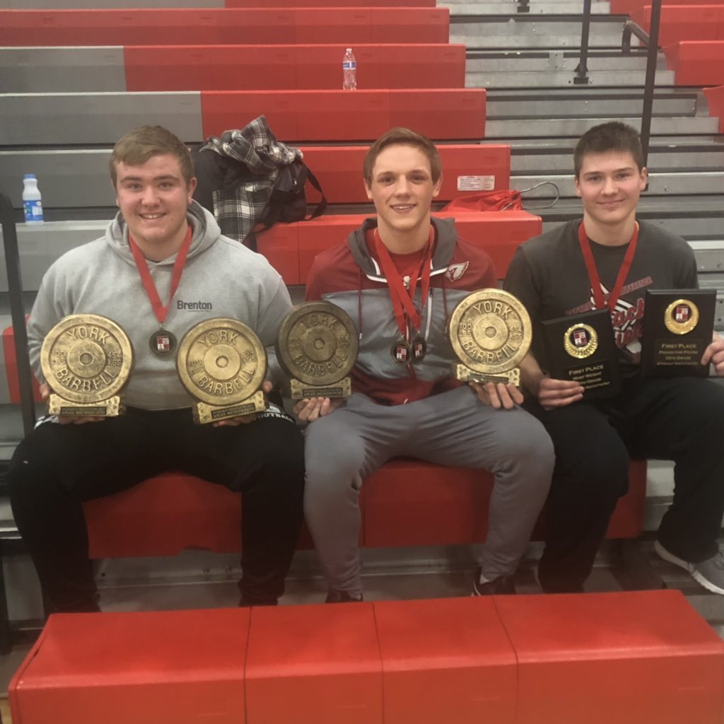 Alexandria brought home some major hardware at the Shanley Weight Lifting Competition today! <a href="/DerrekPiepho/">Derrek Piepho</a>, Nolan Morical and Connor Lay got HUGE PRs in 8/9 of their events! Way to make Alexandria Strength and Speed proud! <a href="/aahsactivities/">AAHS Activities</a> <a href="/echo_sports/">Echo sanford Sports</a>