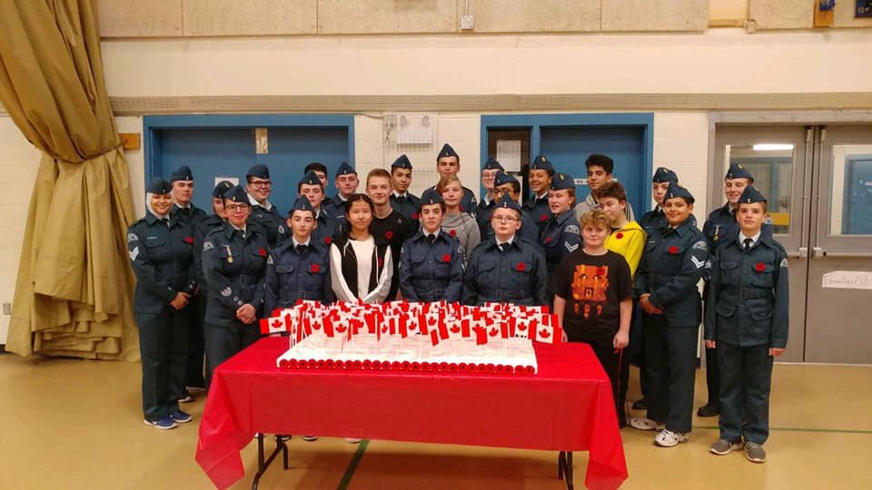 ES_Skyhawks's tweet image. #ESSInTheCommunity 529 Armdale Kiwanis Royal Canadian Cadets: They commemorated the WWI Centenary. On 11 November 1918, all across Europe, church bells rang and people celebrated in the streets. 100 Canadian flags for each year since the celebration of the end of the WWI.