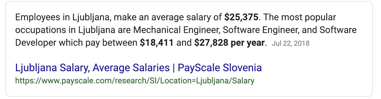 Google result for "Slovenia median wage"