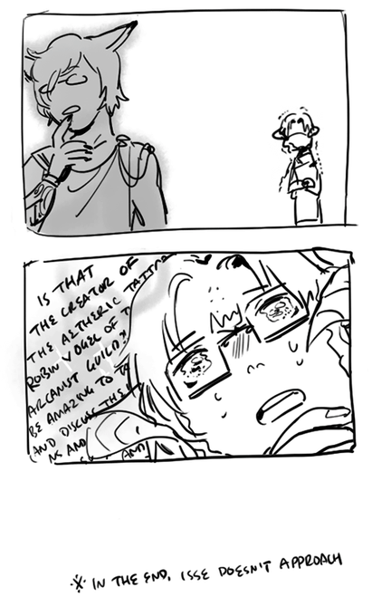 @dreadwyrmtrance this is assuming isse knows abt robins arcanist guild shenangians/prodigal infamy, would be pretty stoked to talk to a fellow nerd?!?! and comes on pretty strong........in the pursuit of knowledge..... jiofeaoifeao the scenario in my head is like isse (OVERLY INTERESTED IN 