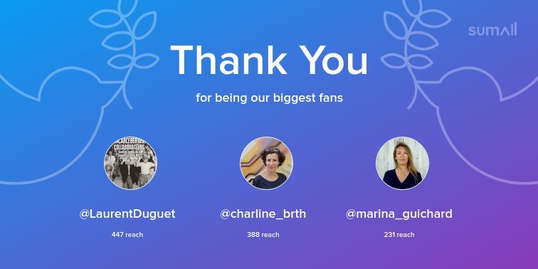 Our biggest fans this week: <a href="/LaurentDuguet/">Laurent Duguet</a>, <a href="/charline_brth/">Charline</a>, <a href="/marina_guichard/">Marina Guichard</a>. Thank you! via sumall.com/thankyou?utm_s…