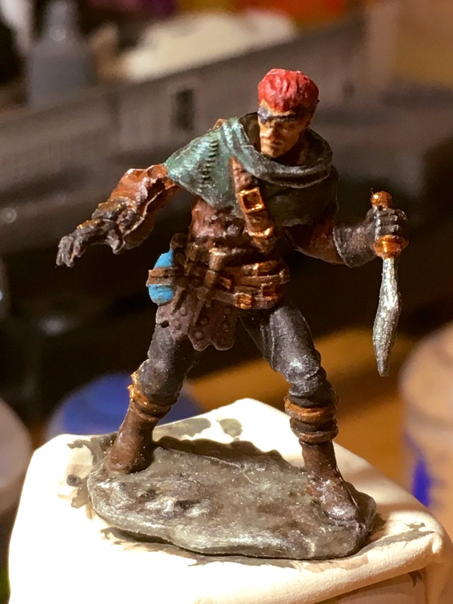 tomwiener's tweet photo. Helping @Farore_DnD paint some minis. Asked for a hair color suggestion. Accidently ended up painting @PatrickRothfuss 's Viari! It's hard to tell but he's totally got a red mustache. #acqinc #WhatHo #dnd https://t.co/mD6BMxsrxm