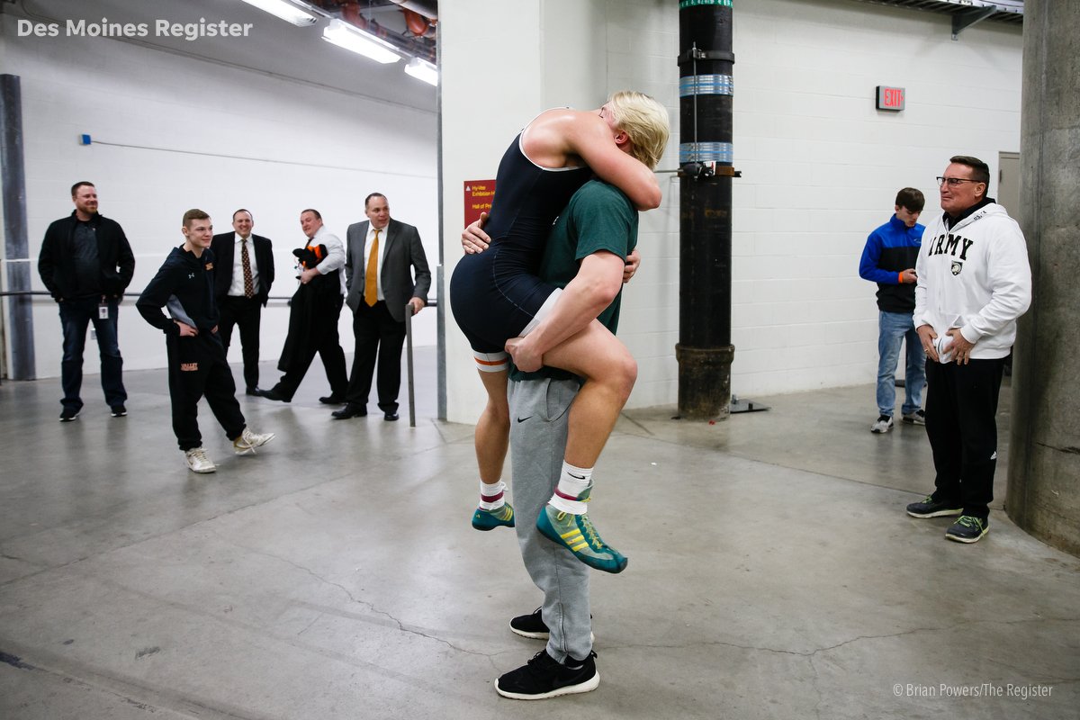 .<a href="/LombardiBeau/">Beau Lombardi</a> jumps into his brother <a href="/rocky_lombardi/">Rocky Lombardi</a> after winning the 3A 220 pound state championship. <a href="/kelsey_kremer/">Kelsey Kirk</a> will have more photos from the match!

#iahswr