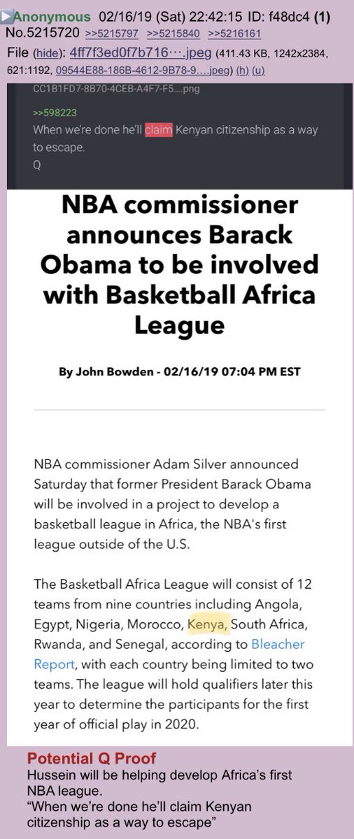 Possible Q Proof: Hussein will be helping develop Africa’s first NBA league (to claim citizenship?)!! Anon notable!! #QAnon  #QProof  #Hussein  @realDonaldTrump