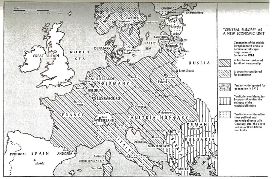 As I often say here, if you look closely at the EU structure, it is the Kaiser's plan for a post-WW1 German Europe, with a weak periphery tied to a (Franco)Teutonic core. (map from Fischer's "Germany's Aims in the First World War"). Were I German, I would support the EU.