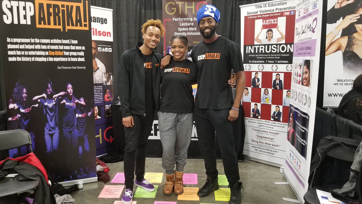 StepAfrikaCast's tweet photo. Nice chatting it up with you all in the #NACAMarketplace. Stop by Booth 210 if you havent had a chance and find out more about how to bring our high energy entertainment and scholarship opportunities to your school. Also check out https://t.co/dVm7hgIStQ #NACA19 #StepAfrika https://t.co/QhlY8ksfcX