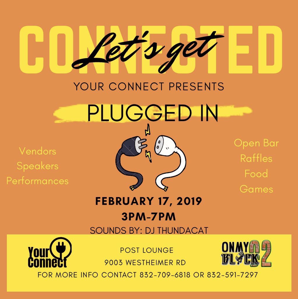DJThundacat's tweet photo. Pull up tomorrow @ Post Lounge from 3pm-7pm to network 🤝, eat 🍗, enjoy live performances🎙, &amp; games 🏆.  This is the official play for success brought to you by @_jaaaybee_ come get plugged in 🔌 #Houston #NetworkingEvent #PostLounge #pvamu #uofh #tsu https://t.co/jXZM0eZNpp