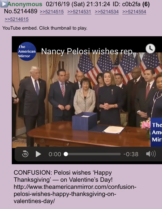 Pelosi wishes ‘Happy Thanksgiving’, on Valentine’s Day!! Anon notable!! #QAnon  @realDonaldTrump