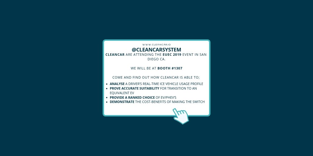 cleancarsystem's tweet image. cleancar.io  are attending the #EUEC2019 event - We will be at Booth #1308. Are you wanting to go electric but unsure it may not be for you? Why not come and chat to our team, we will be more than happy to chat to you and give you a better understanding of CleanCar!👈