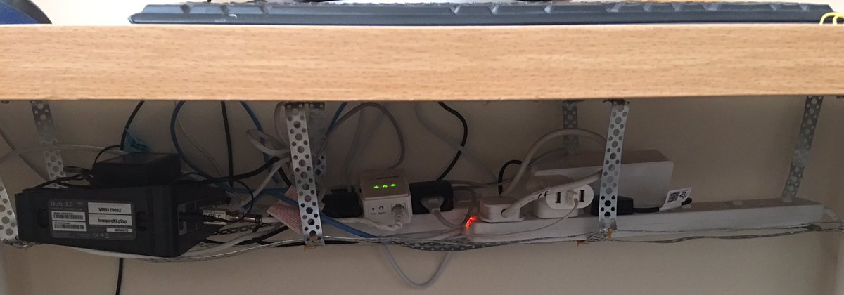 Gary_Egerton's tweet photo. When you have lived in Yorkshire a bit too long and there is no way you are spending £25 on a cable tray...looks a bit crap but gets everything off my floor with including the Virgin router. https://t.co/pgJAZAYMLG