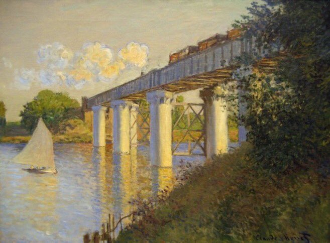 Oscar-Claude Monet (14 November 1840 – 5 December 1926) was a famous French painter whose work gave a name to the art movement Impressionism, which was concerned with capturing light &amp; natural forms.

The Railway Bridge at Argenteuil, 1874

Collection: Philadelphia Museum of Art