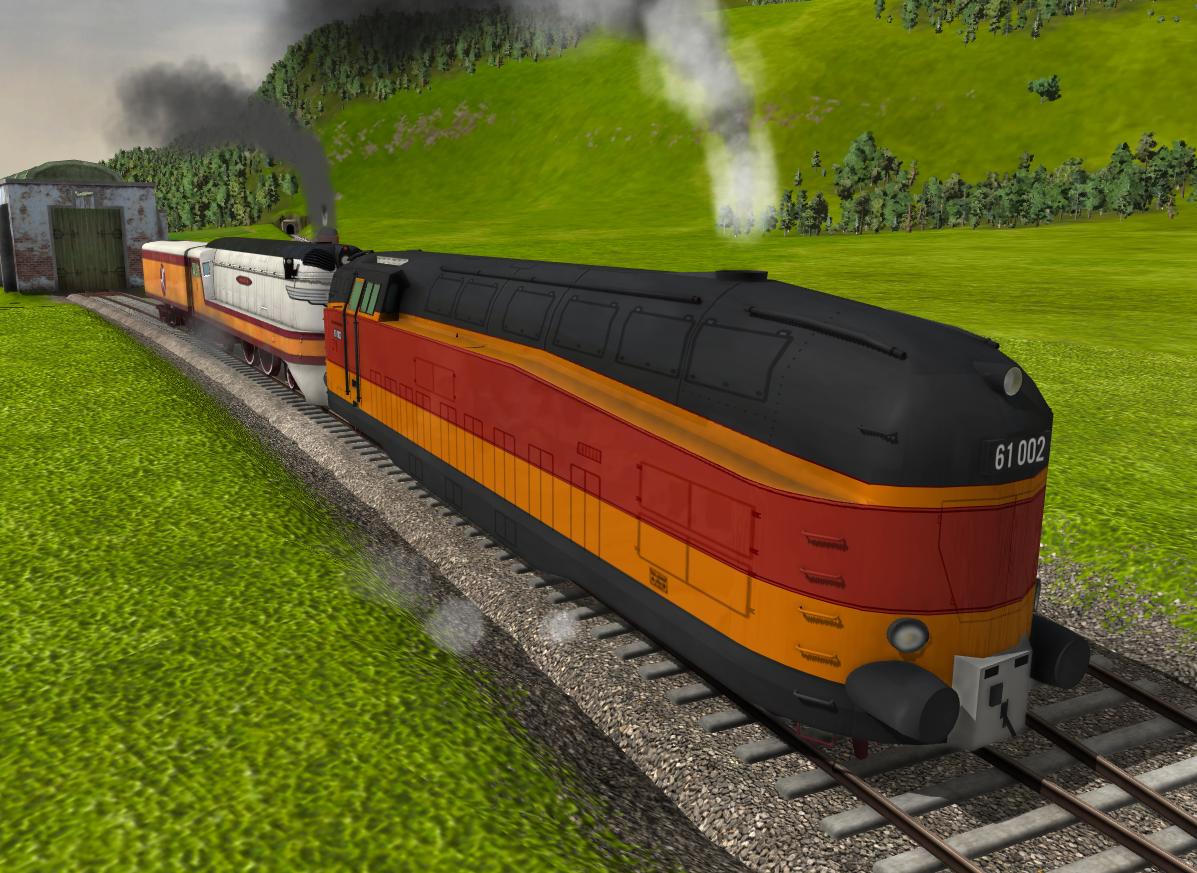 miyakocos's tweet photo. #TrainFever HW急行の再現は棚上げして、BR61機関車のリペイント; ドイツの弐号機がきてくれたYO! 後ろは色調チェック用の同系色4-4-2ハイアワサ https://t.co/Wkif5RZmvd