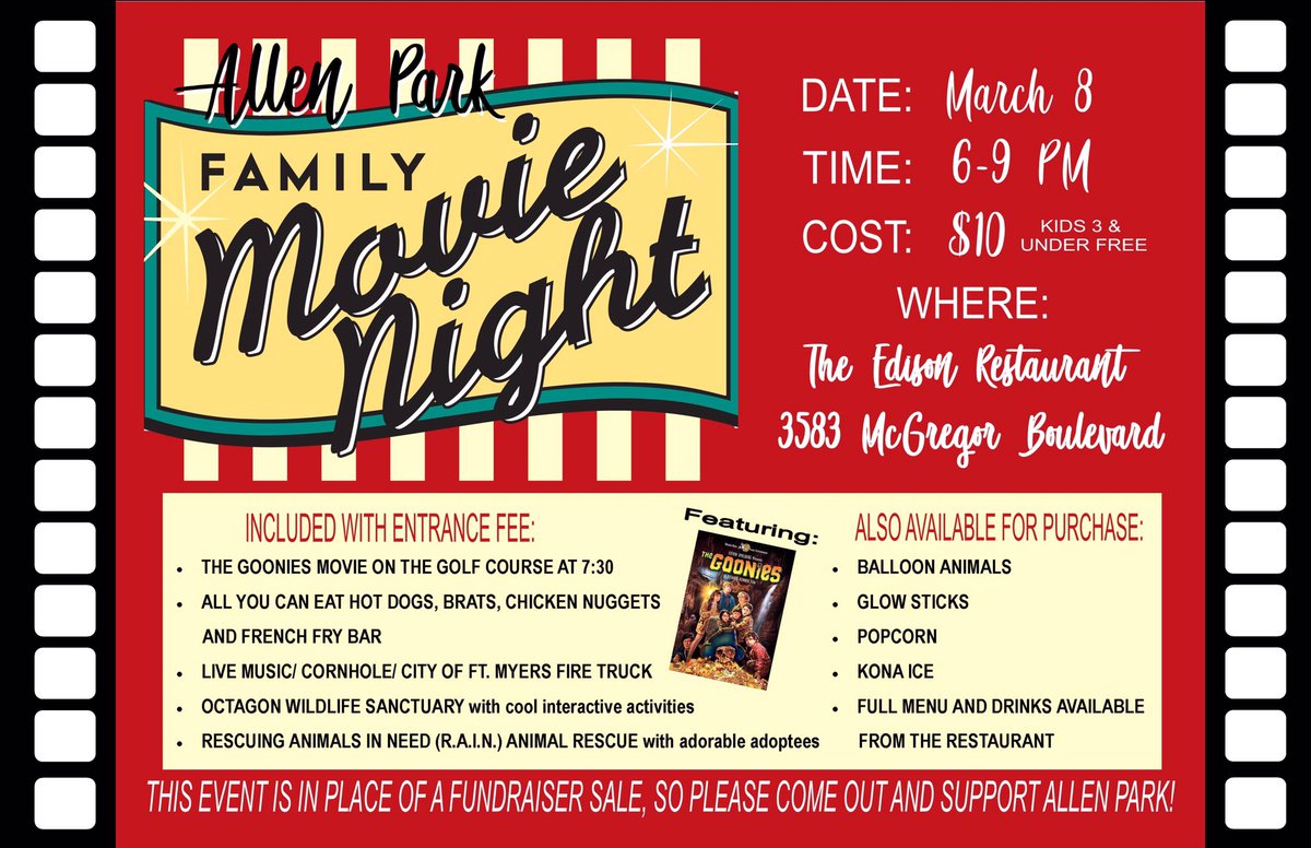 PtaPark's tweet photo. Pre-sale order forms come home this week for Family Movie Night!! Look for them in your child’s backpack!! Skip the lines!!

Don’t forget your blankets and chairs!! https://t.co/vRtv7f6a6L