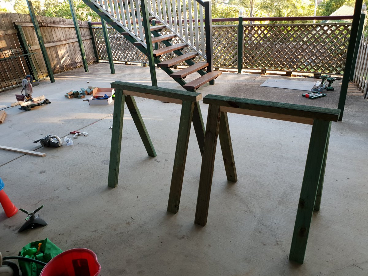 Playing with some new toys today and making some saw horses that won't destroy my back, saw horses seem to be made for pygmies these days! #DIY