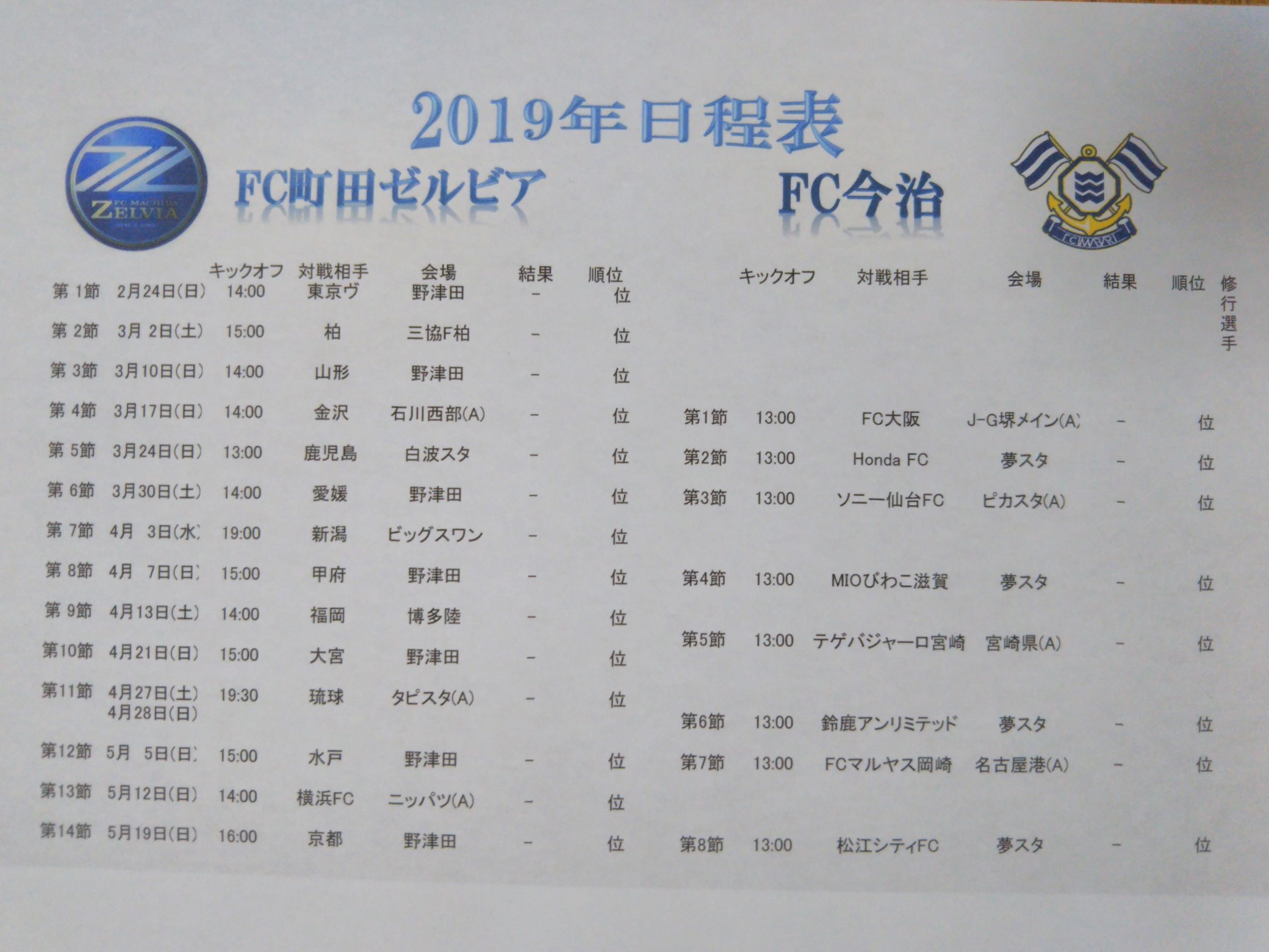 町田の宮古好き 開幕前に作りました Fc町田ゼルビアの日程表 そして修行選手が加入したfc今治の日程表 ゼルビアの選手紹介と共に我が家のリビングに貼り付けたいと思います B Zelvia ゼルビア Fc今治 今治 日程表 T Co W5xrz6t8q6