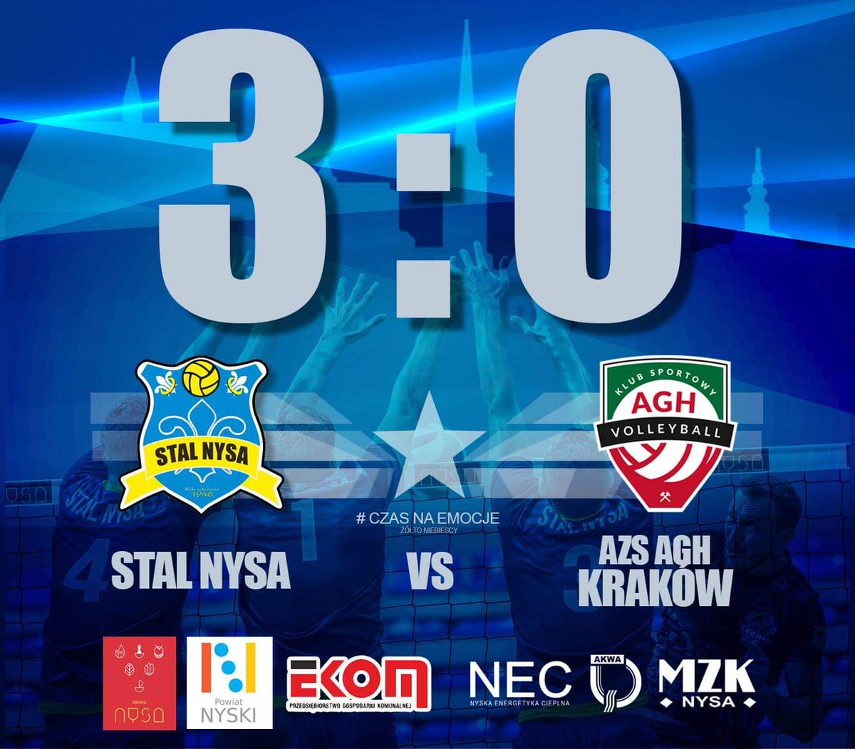 NysaStal's tweet photo. Nasi siatkarze zwyciężyli wczoraj 3:0 z drużyną AZS AGH Kraków. Dzięki czemu zajmujemy obecnie pozycje wicelider 💪💪
🏆 MVP Spotkania @BartoszBucko https://t.co/sh76Gybj9B