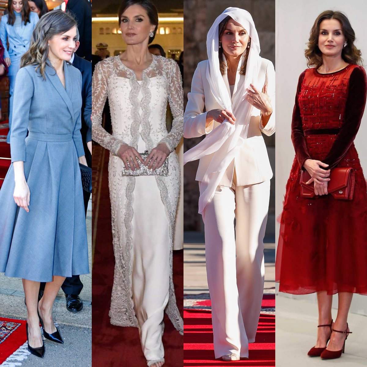 LetiziadePaR's tweet photo. 🔹Todos los looks de #DoñaLetizia lucidos en #Marruecos. Con cuál os quedáis?
.
#reina #reinaletizia #madrid #españa #spain #queen #queenletizia #letizia #letiziaortiz #royal #royalook #royalstyle #moda #outfit #ootd #look https://t.co/6W4X9Hs1ED