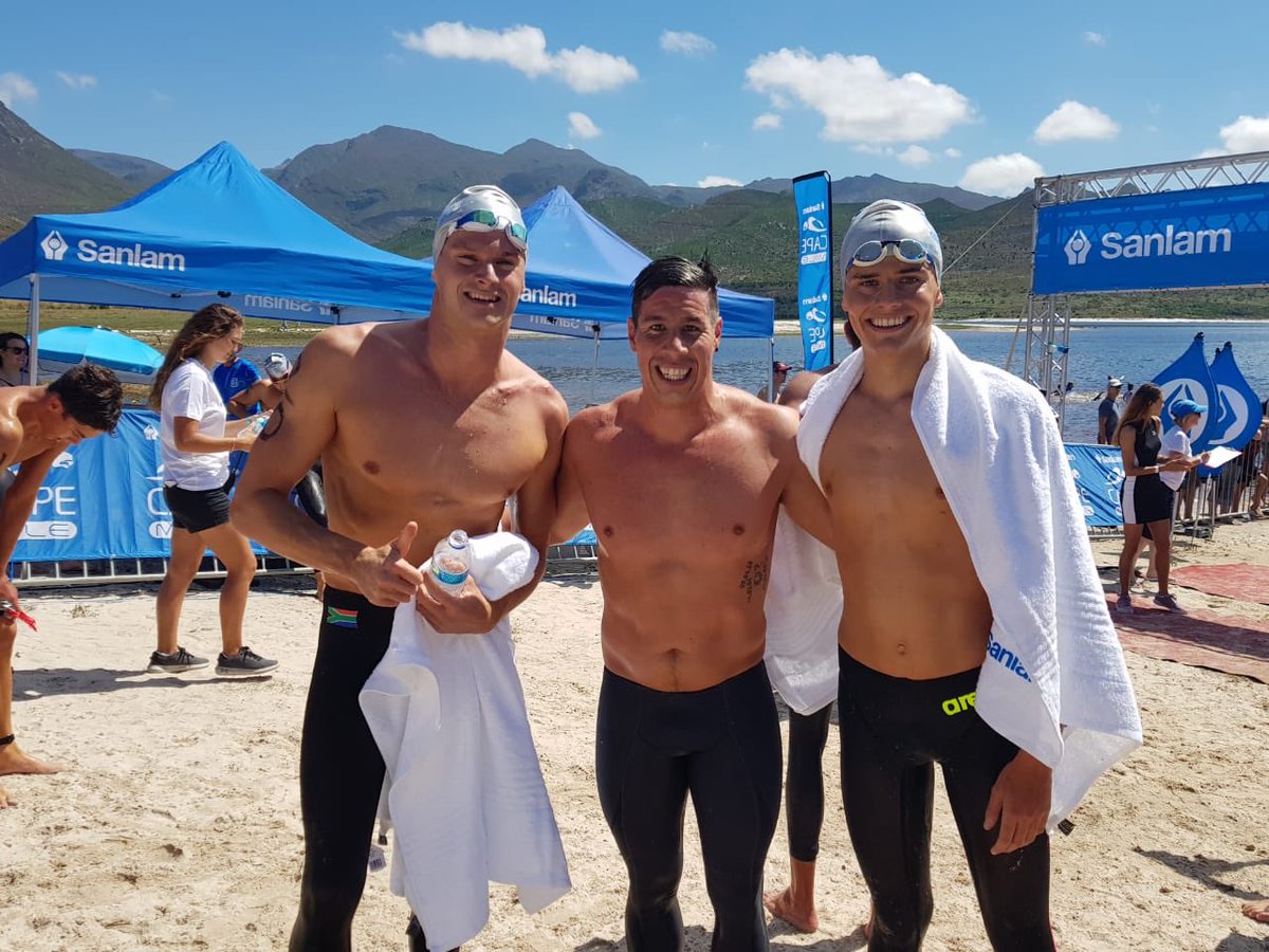 Top three elite men winners. In first we have Chad Ho in a time of 16:57. In second we have Daniel Marais in a time of 17:00 and Chad Michau in third in a time of 17:09. 

Well done to all of our elite men. 

#CapeMile