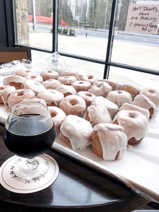 We have freshly baked FREE donuts from Gracious Plenty Bakery &amp; Breakfast this morning!!! Come get yours while they last! They go great with one of our stouts! Cheers!
