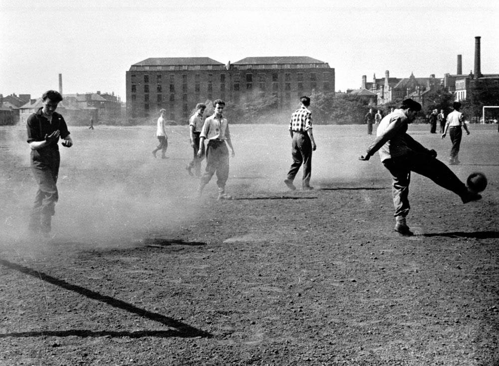 Playing football on ash pitches, Glasgow, 1955