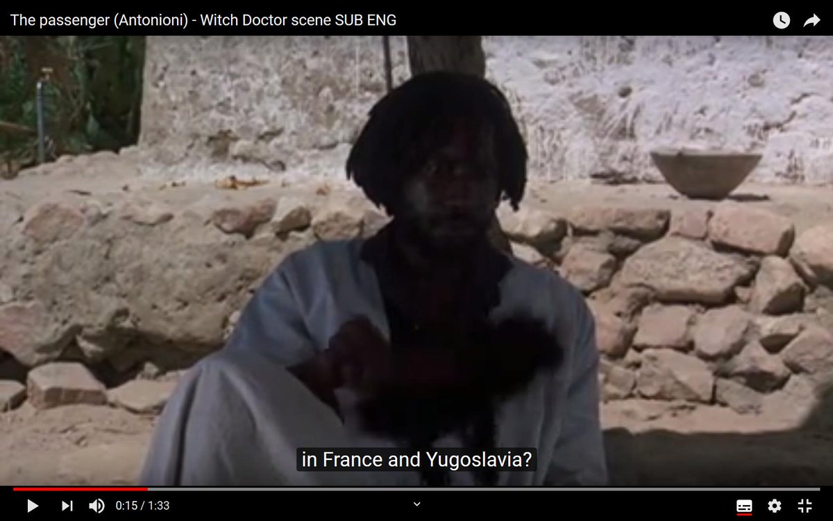 fdevaujany's tweet photo. [Teaching ethnography I] I like this scene of "The Passenger" (1975). Beautiful illustration of reversibility in ethnography, in particular #collaborativeethnography https://t.co/pXQZEXUZsw Amazing conversation between the witch doctor and David Locke  #OWEE #ethnography https://t.co/TgRPfbARxN