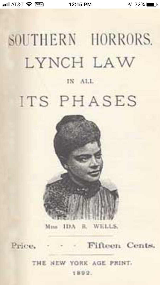  #IDedicateThisWeekTo Ida B. Wells, AfAm investigative journalist, educator, &early leader in the Civil Rights Movement. She a founder of the NAACP.Wells investigated lynchings, exposing w/interviews that black men were lynched for consensual affairs w/white women, not rapes.