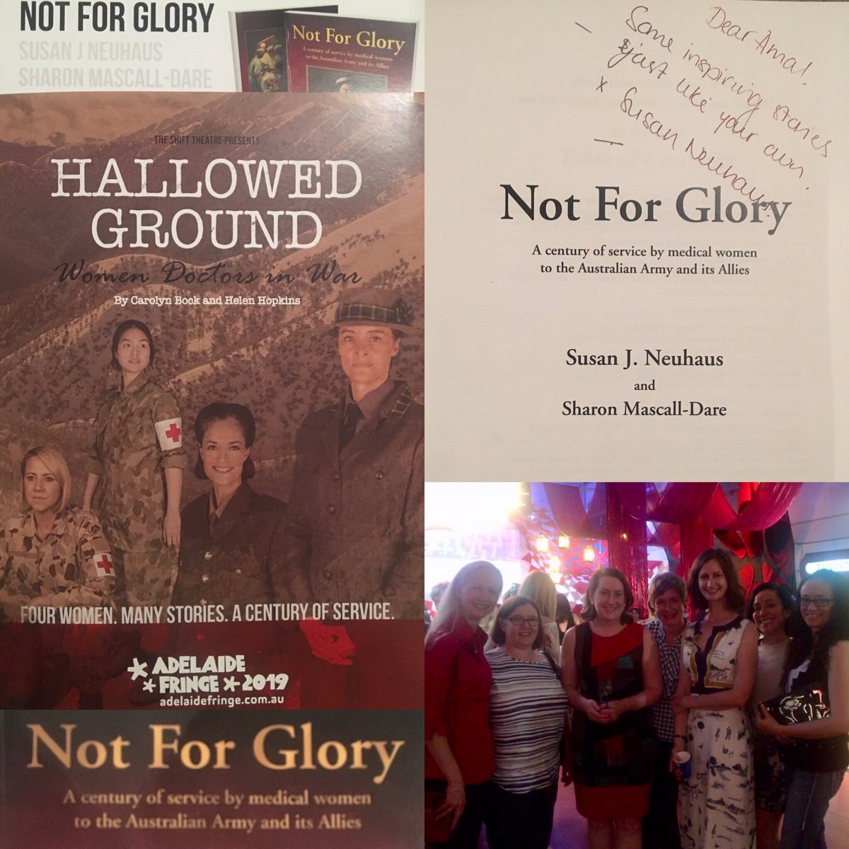 AANeurosurgeon's tweet photo. #hallowedground A very moving performance based on Associate Professor Susan Neuhaus’ book of medical women’s service, courage and commitment #notforglory @adelaidetweet #adelaidefringe @RACSurgeons https://t.co/Tqm3xITTGP