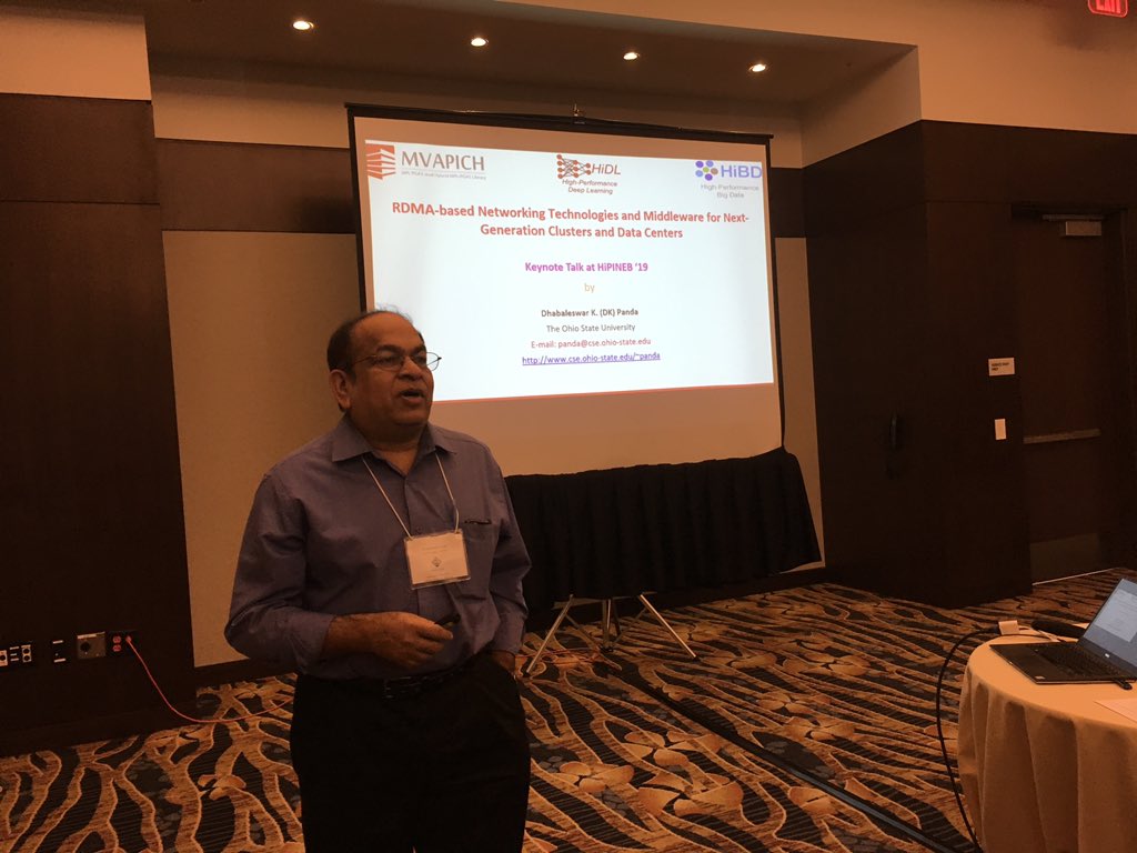 FcoJoseAlfaro's tweet photo. Professor Dhabaleswar K. (DK) Panda from @OhioState presenting the first keynote
“RDMA-Based Networking Technologies and Middleware for Next-Generation Clusters and Data Centers” in #Hipineb2019 https://t.co/QeRTvhJrDV