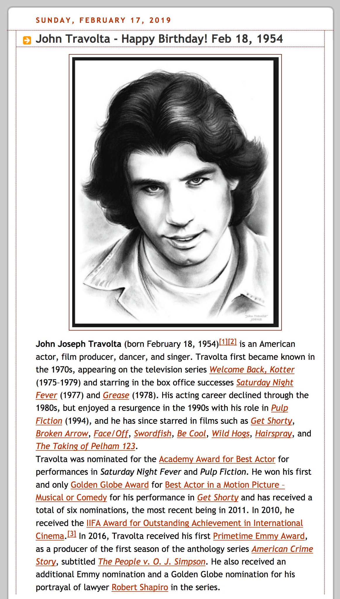 Happy Birthday, John Travolta - Feb 18, 1954 