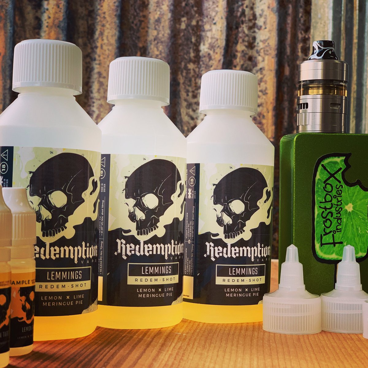 RedemptionVape's tweet photo. Flavour of the week ❤️ “Lemmings” a wonderful lemon and lime meringue pie, easy on the coils and full of Flavour . £7.00 for 250ml Redem-Shot. Free sample of our Lemon Tart too 😉💨💀💨 Code REDEEM15 active until tonight @ https://t.co/oCLxSlx9Rb #redeemyoursenses https://t.co/tKsOk3wCgr
