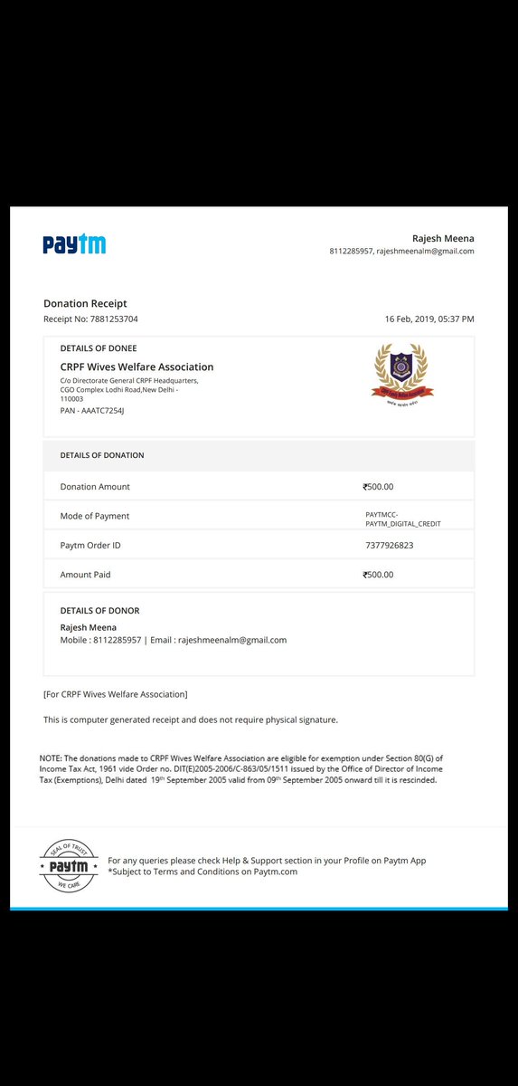 Raj_com_'s tweet photo. @Paytm @crpfindia https://t.co/BzjNx9XLOx