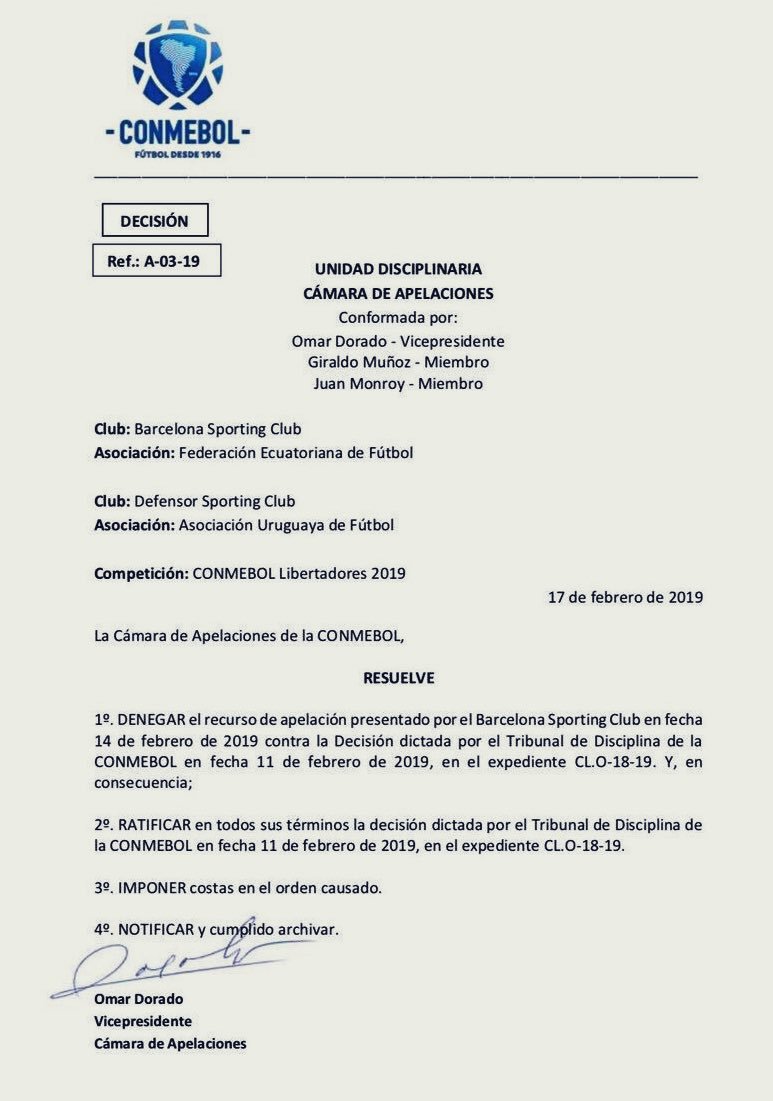 Y se acabó la historia de @barcelonaSC en la #copalibertadores2019