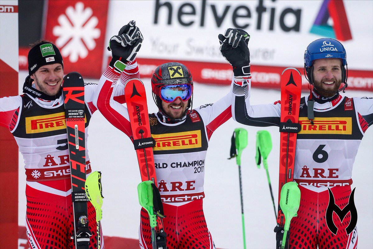 MarcelHirscher's tweet photo. 🥇🥈🥉🇦🇹☺️
Yesss!
#congrats @matt_michi1993 &amp; @Blacky_1995 
#89 #weareskiing #verleihtflügel #IWILL #championstrainwithtechnogym #meinebank #DoWhatYouCant https://t.co/CwNGPLy40K