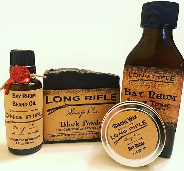 BlueKyAlchemist's tweet photo. Part 1 of my valentines gift. The essential man package by @longriflesoap in the scent of Bay Rum: shave tonic, beard oil, and mustache wax as well as a tallow made facial bar with charcoal, anise, vanilla, cedar wood and pine. Every man should take care of his face, and bea… https://t.co/2r9heiZBVT