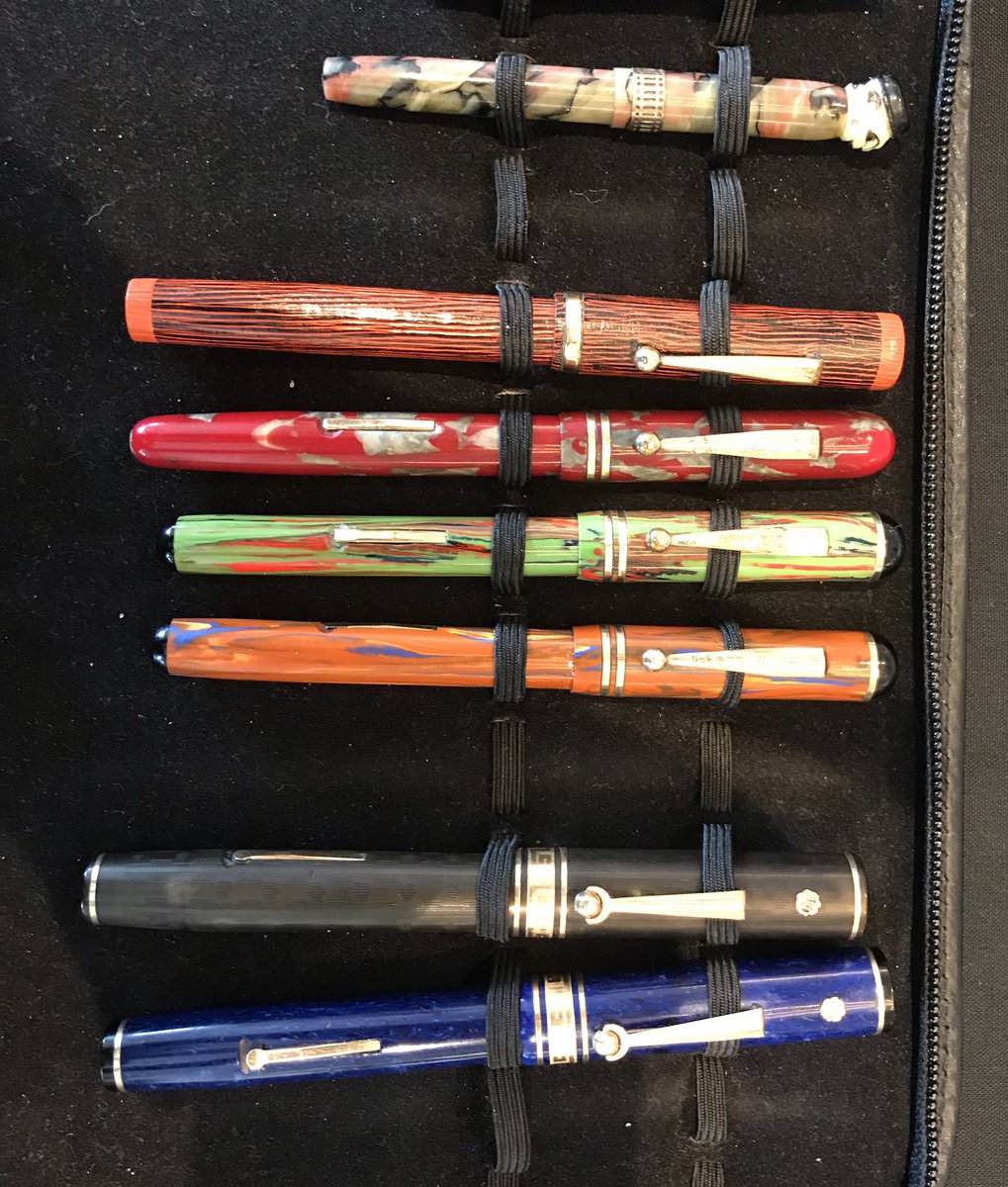 Toaster_Pastry's tweet photo. More pens from the #LAPenShow. All these pens are from the late 1920s. That’s a Peter Pan on top. https://t.co/NQHOL1SBxK