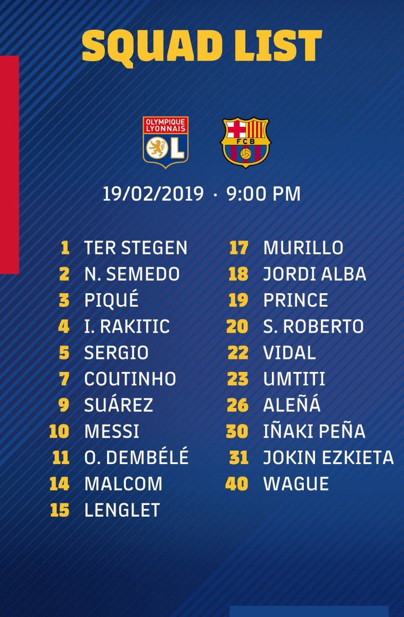 Barca Squad VS Lyon #ViscaBarca ❤️💙
وأخيراً عاد أومتيتي 😍❤️