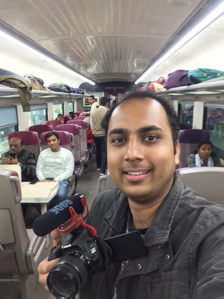 I’m on #Train18 #VandeBharatExpress today on its first commercial run. Superbly jolly mood of staff &amp; co-passengers. The train enthusiast me is shooting a detailed vlog of the experience. (Watch it tomorrow) Feeling like a celeb with so many cameras inside&amp; outside!😁#ProudIndian