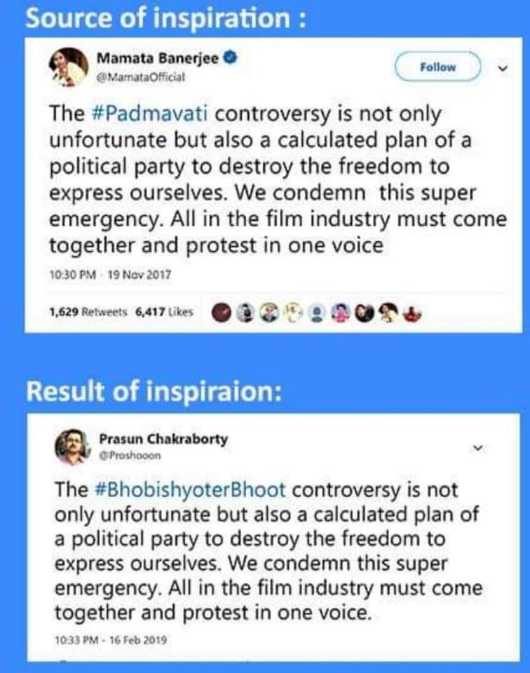 I wonder why the advocates of free-speech & liberalism of this country maintain silence on #MamataBanerjee's #Bengal where constitutional rights exists on paper.   #BhobishyoterBhoot #Liberals