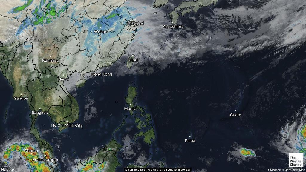 ภาพดาวเทียมแสดงกลุ่มฝน จาก TWC เพื่อตรวจสอบกลุ่มฝนและพายุในภูมิภาคเอเชียตะวันออกเฉียงใต้ February 17, 2019 at 10:45PM